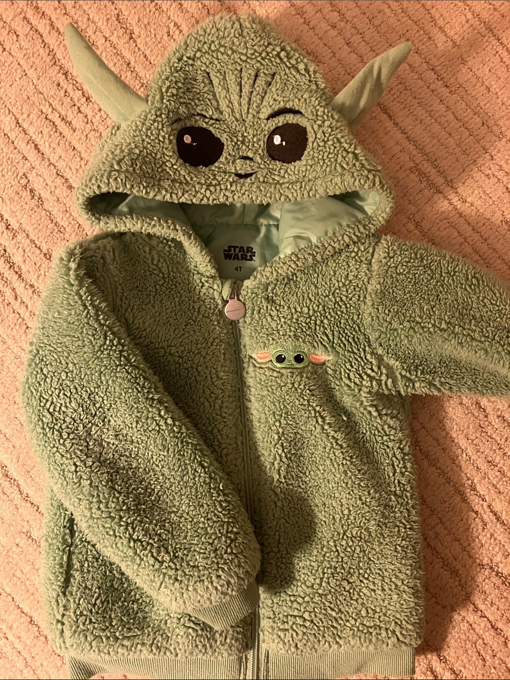 Star Wars Baby Yoda green fleece hooded full zip sweater 4T
